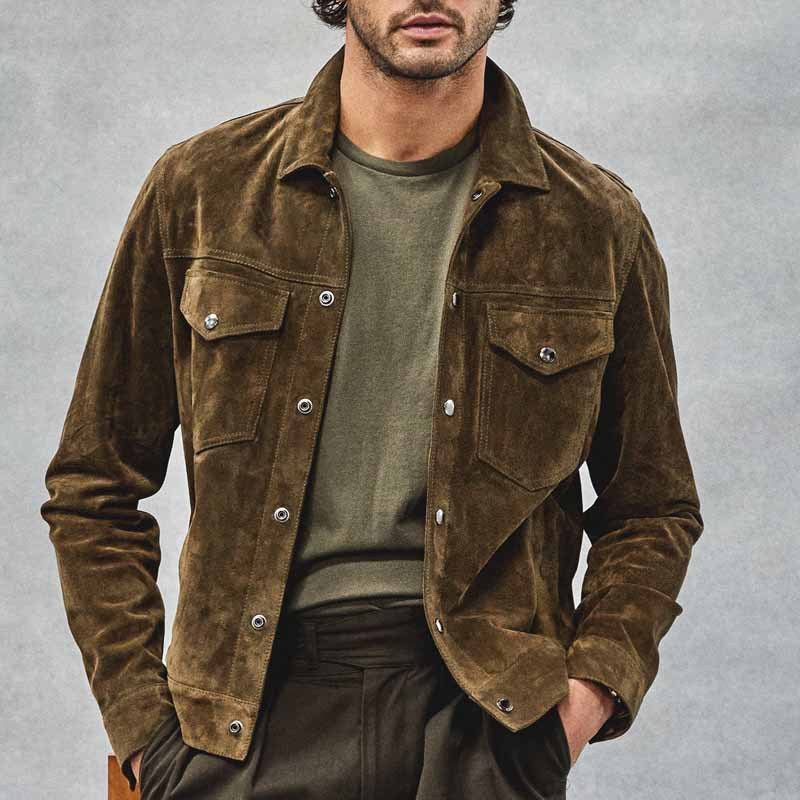 Herren elegante Wildlederjacke mit praktischen Brusttaschen ModeGeist