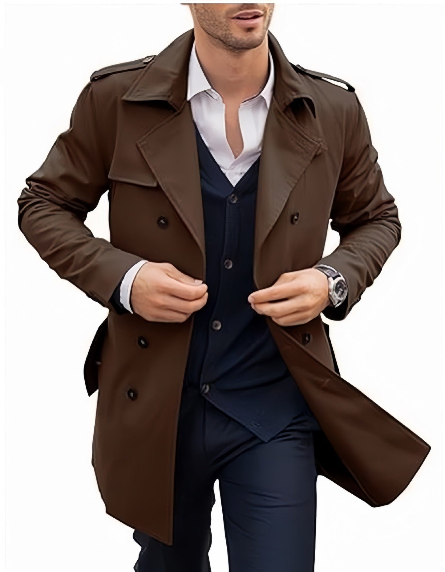 Herren eleganter Trenchcoat mit strukturiertem Design und doppelter Knopfleiste ModeGeist
