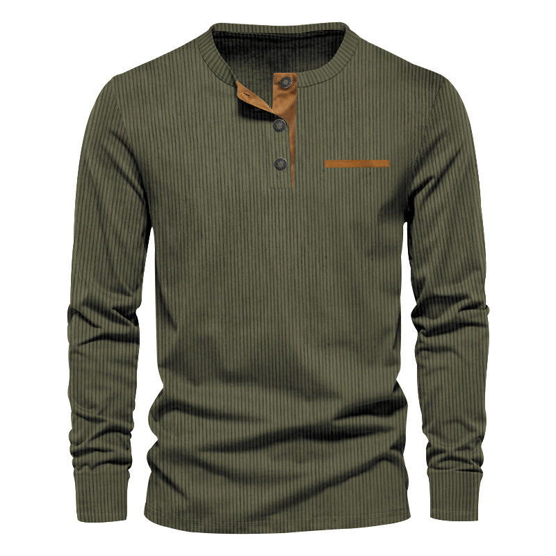 Herren Langarm-Henley-Shirt aus strukturiertem Rippenmaterial mit modernem Knopfdesign ModeGeist