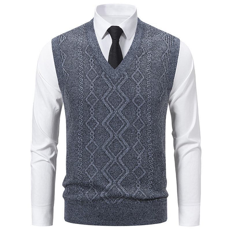 Herren Strickpullover mit V-Ausschnitt und strukturiertem Zopfmuster ModeGeist
