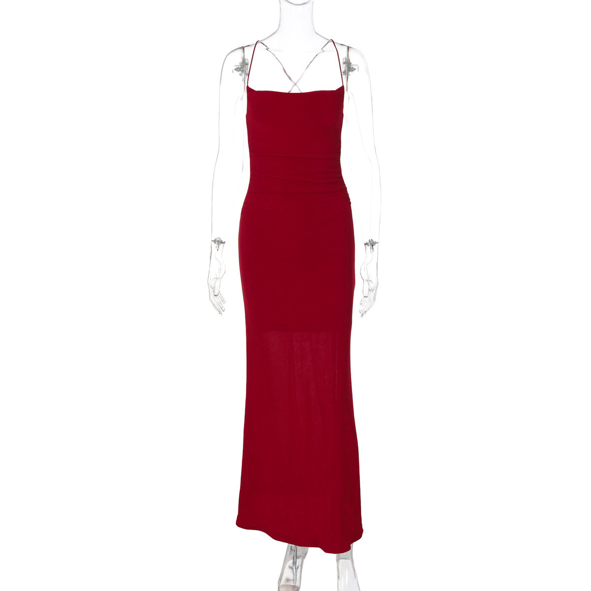Schulterfreies figurbetontes Maxikleid mit Spaghettiträgern von MODEGEIST