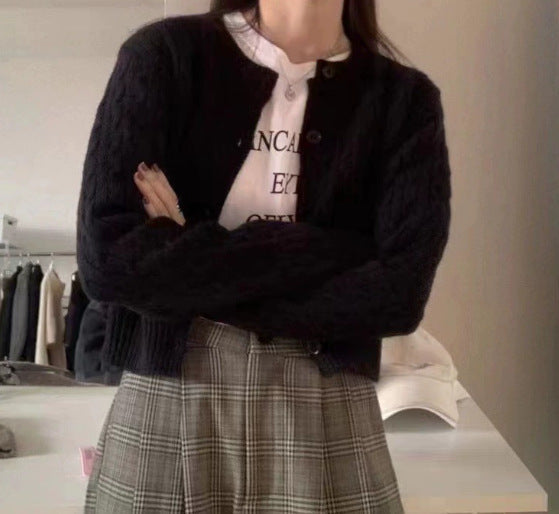 Damen gestrickte Bolerojacke mit Zopfstruktur ModeGeist