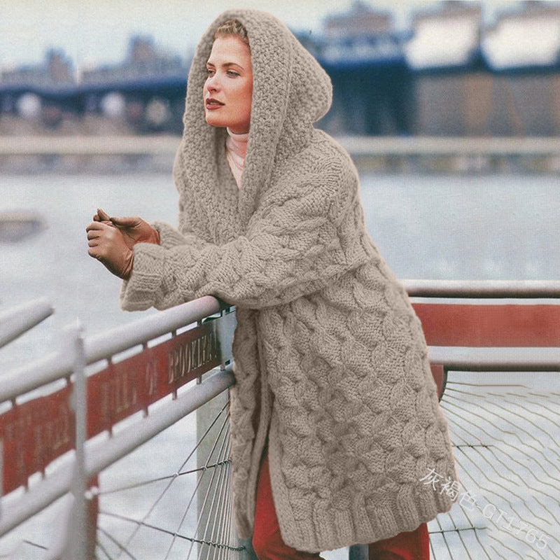 Damen oversized Grobstrickmantel mit Kapuze ModeGeist