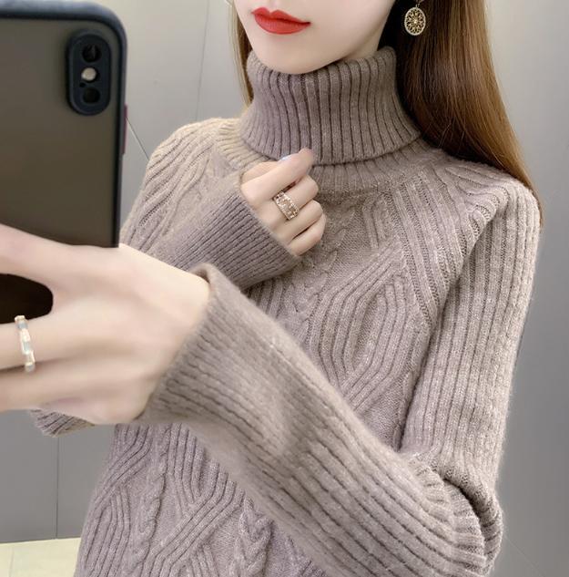 Damen Rollkragenpullover mit strukturiertem Zopfmuster und langen Ärmeln ModeGeist