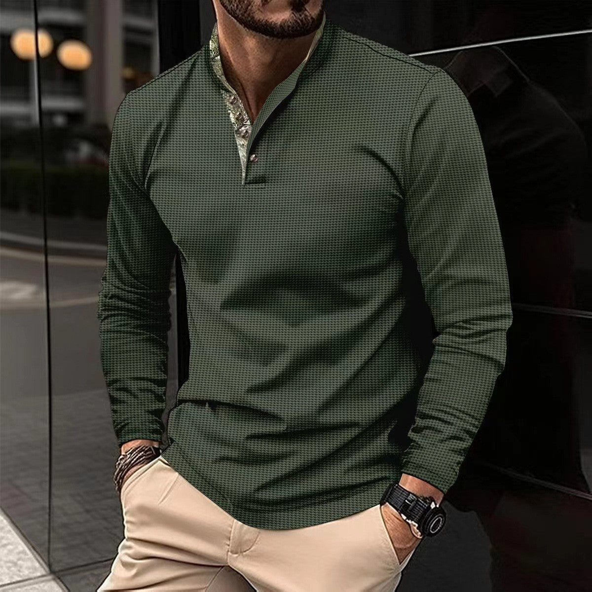 Herren Langarmhemd mit modernem Stehkragen und elegantem Design ModeGeist