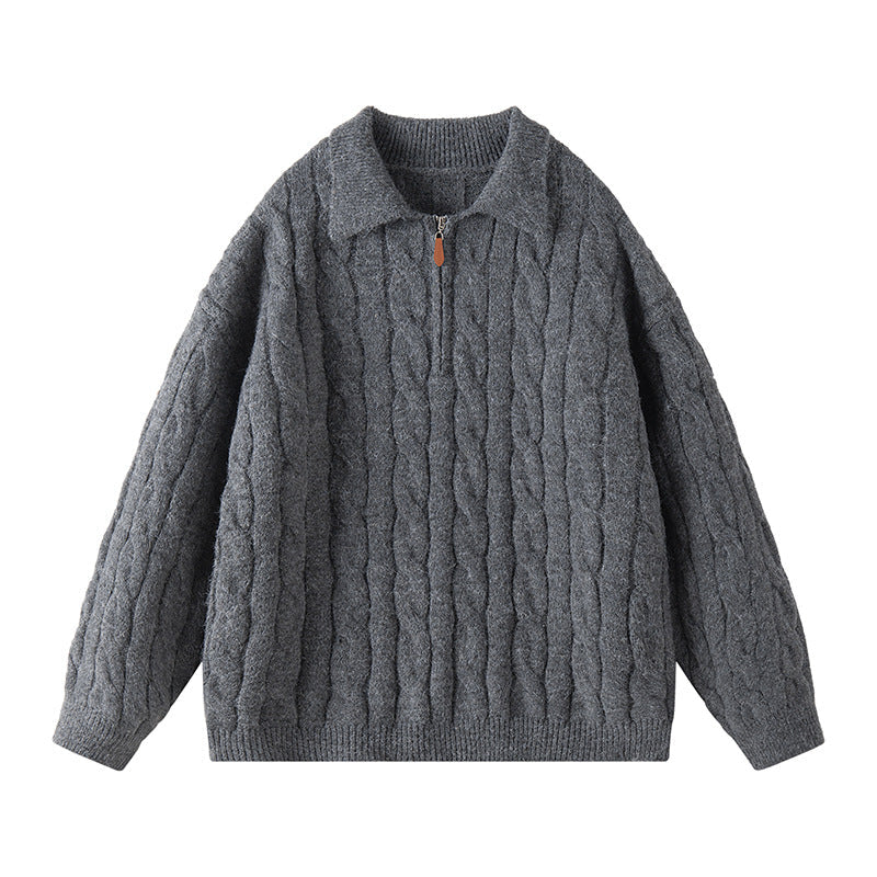 Damen Hochwertiger Strickpullover mit kurzem Reißverschluss und klassischem Kragen ModeGeist
