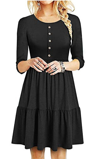 Modegeist Damenkleid: Freizeitkleid mit Knopfleiste und Volant