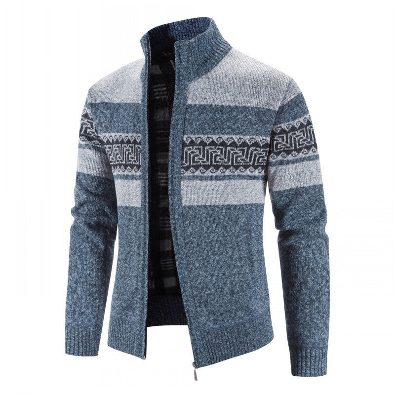 Herren Strickjacke mit hohem Kragen und attraktiven Mustern ModeGeist