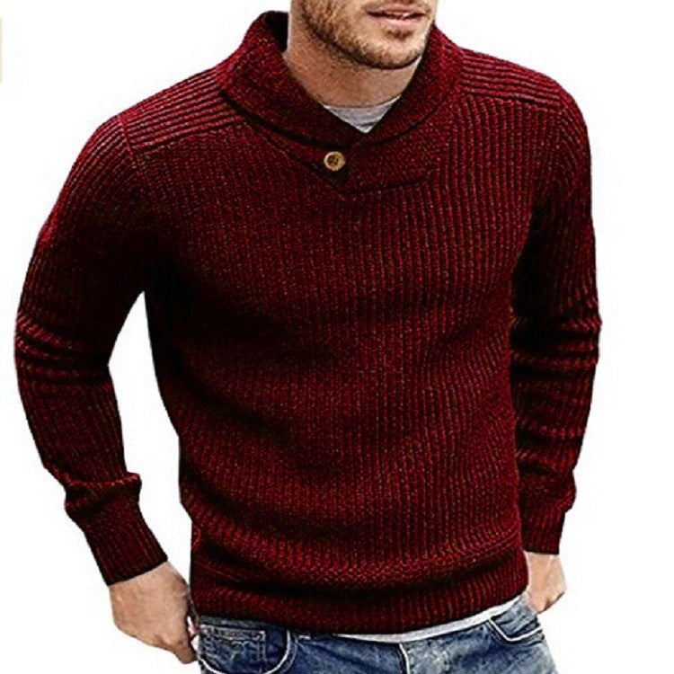 Herren Strickpullover mit Schalkragen und Knopfdetail ModeGeist