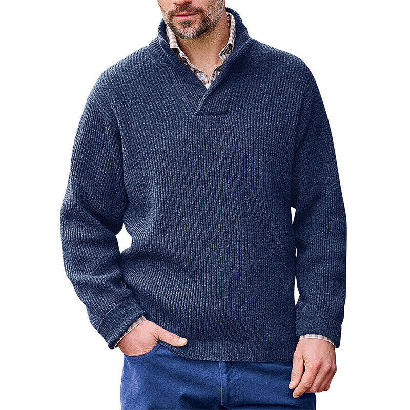 Herren Strickpullover mit modernem Stehkragen und feiner Rippstruktur ModeGeist
