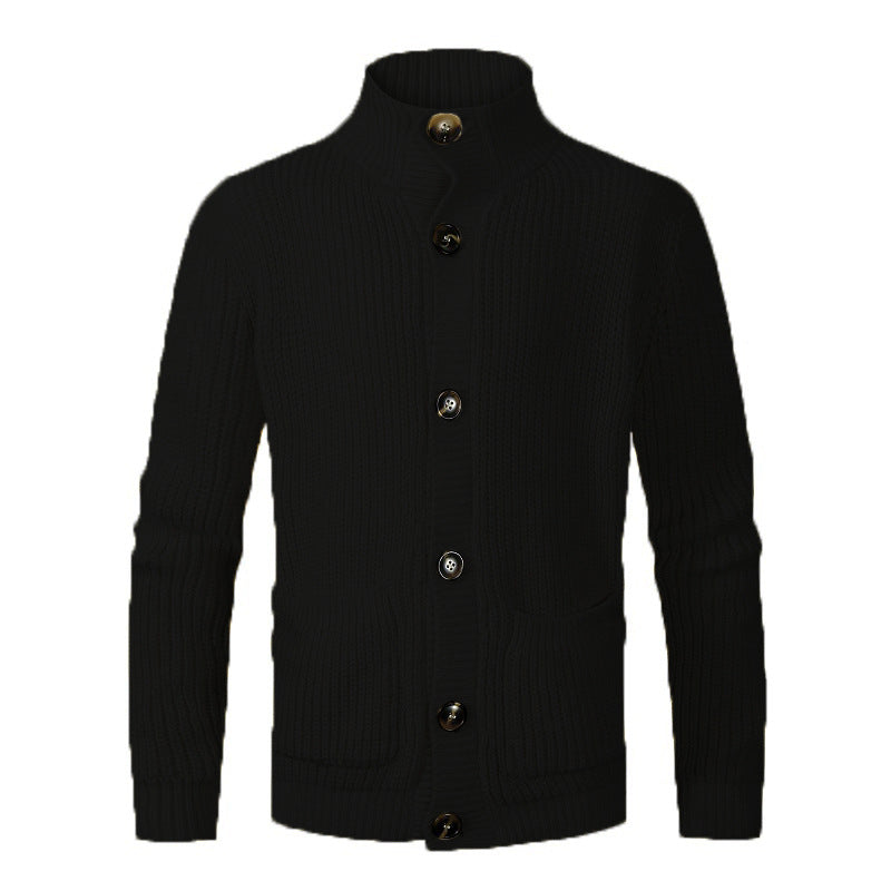 Herren modischer Strickcardigan mit hohem Kragen und Knopfdetails ModeGeist