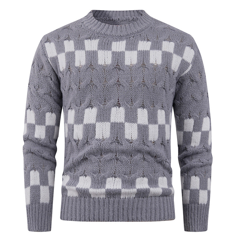 Herren Strickpullover mit kreativen geometrischen Mustern und hohem Kragen ModeGeist