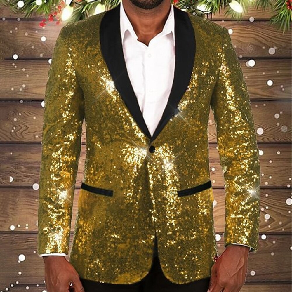 Herren glitzernder Pailletten Blazer mit schwarzem Revers ModeGeist