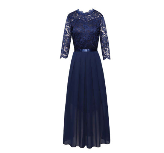 Damen Maxikleid mit Spitzendetails und transparentem Rock ModeGeist