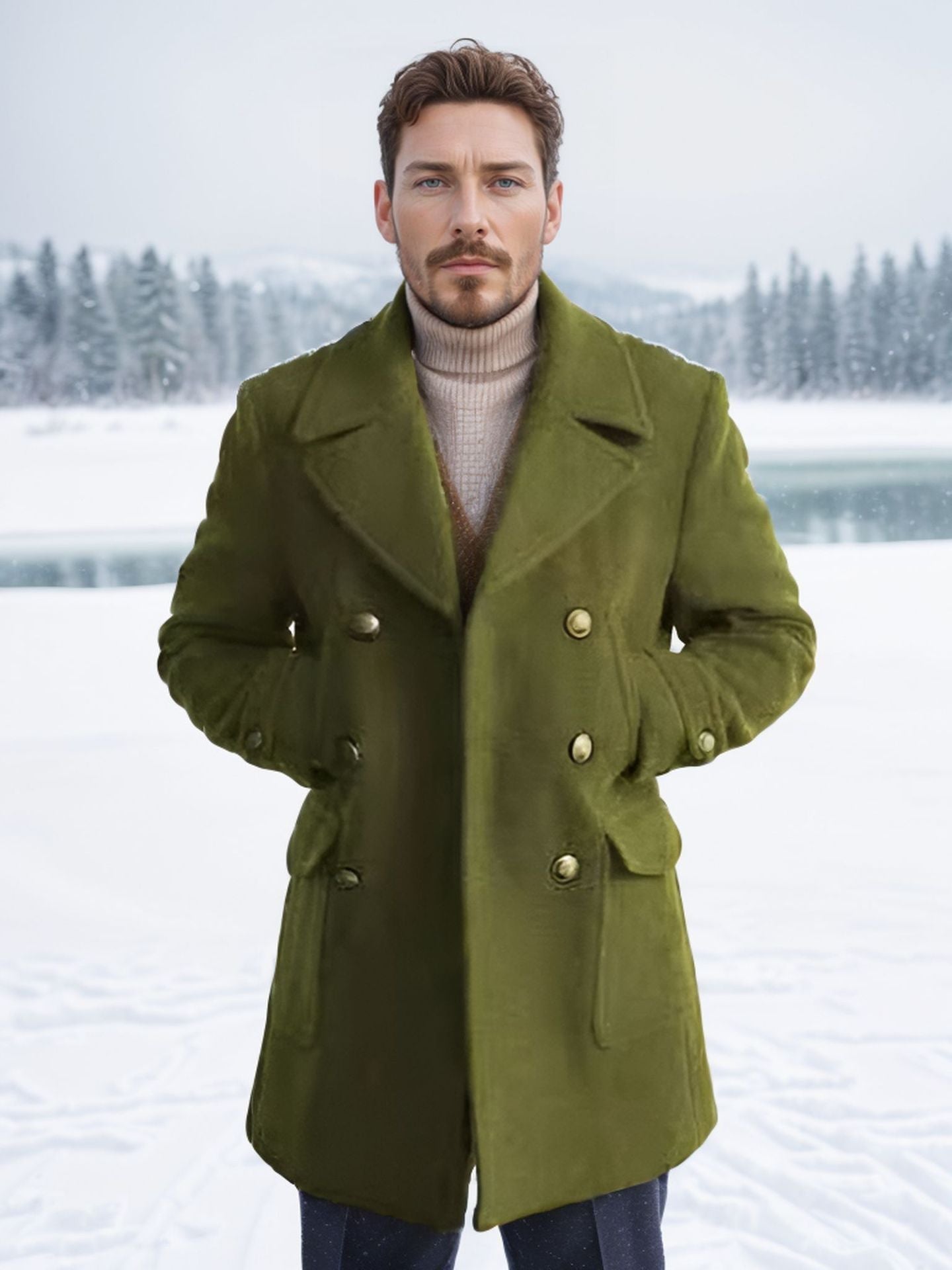 Herren modischer Doppeltbreasted Mantel mit praktischen Taschen ModeGeist