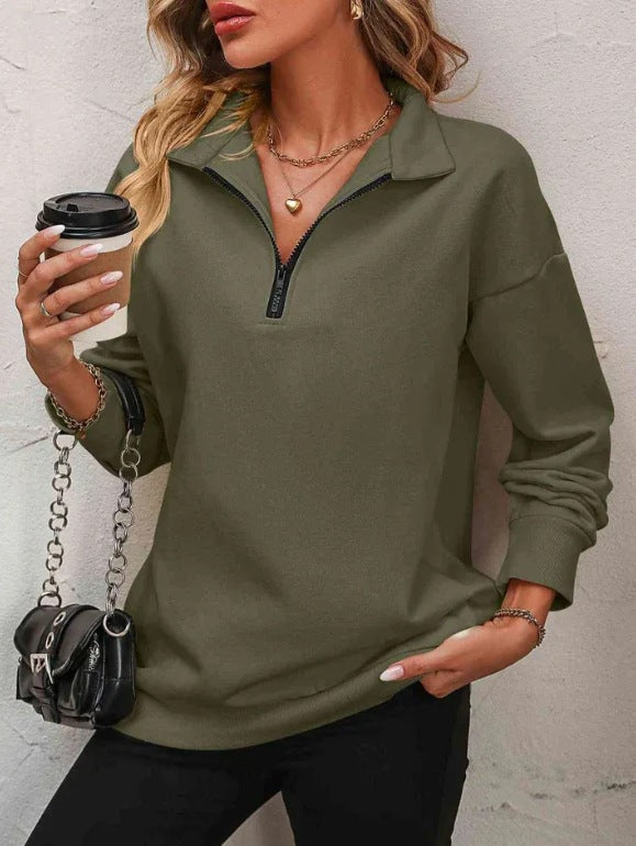 Damen Sweatshirt mit halbem Reißverschluss ModeGeist