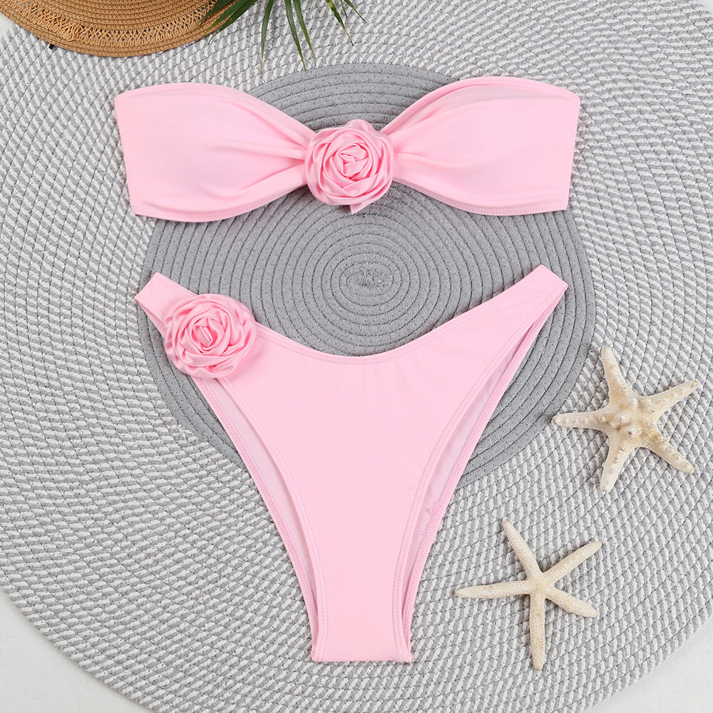 MODEGEIST Women's Floral Embellished Bandeau Bikini Set