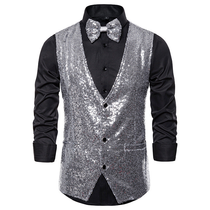 Herren Glitzernde Festtagsweste mit passendem Fliege ModeGeist