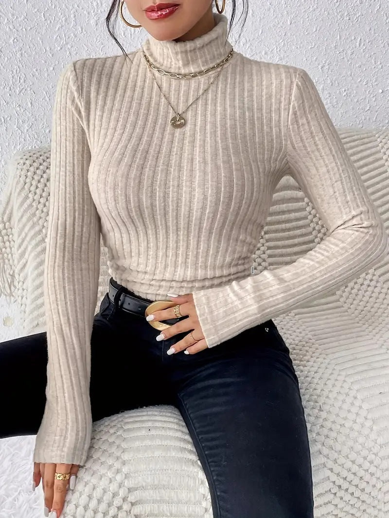 Damen Langarm Rollkragenpullover aus feinem Rippstrick ModeGeist