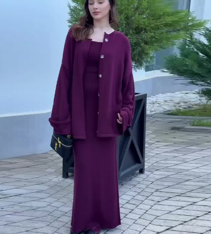 Damen Strickanzug mit elegantem Blazer und ärmellosem Maxikleid ModeGeist
