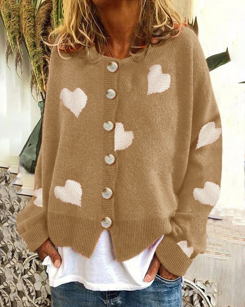 Damen Strickjacke mit Herzmuster und Knopfleiste ModeGeist