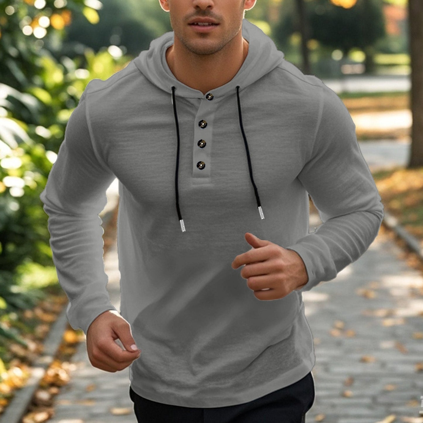 Herren sportlicher Hoodie mit Knopfleiste und funktionalen Taschen ModeGeist
