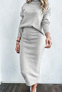 Damen Strickkleid mit lockerem Schnitt und hohem Kragen ModeGeist