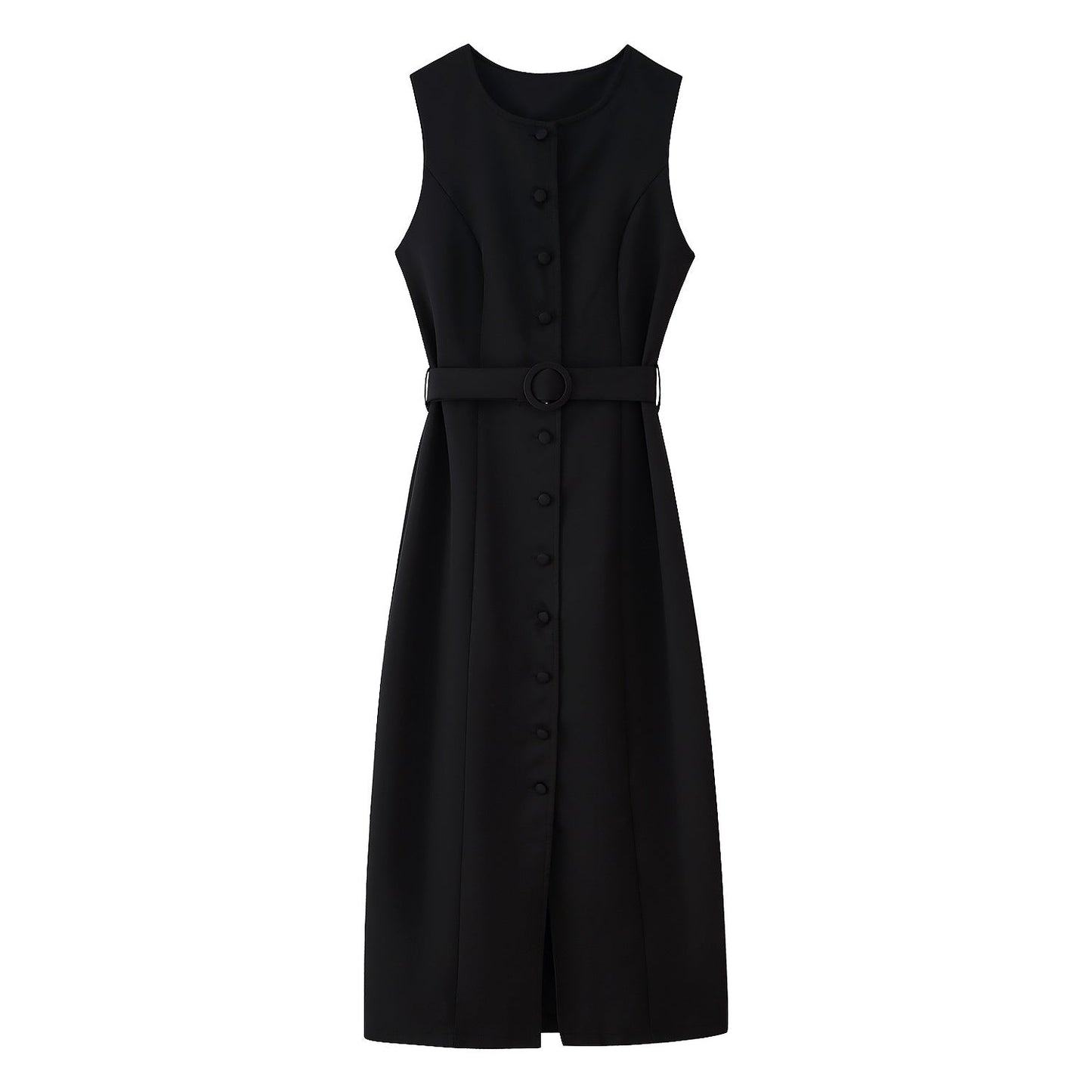 Damen ärmelloses Wickelkleid mit Knopfverschluss und Taillengürtel ModeGeist