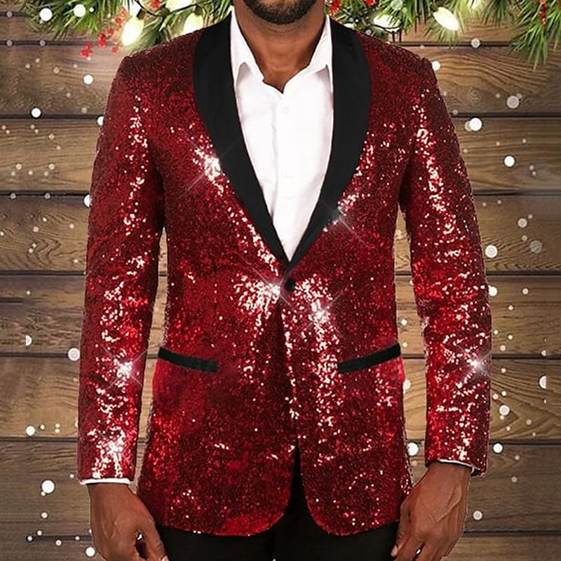 Herren glitzernder Pailletten Blazer mit schwarzem Revers ModeGeist