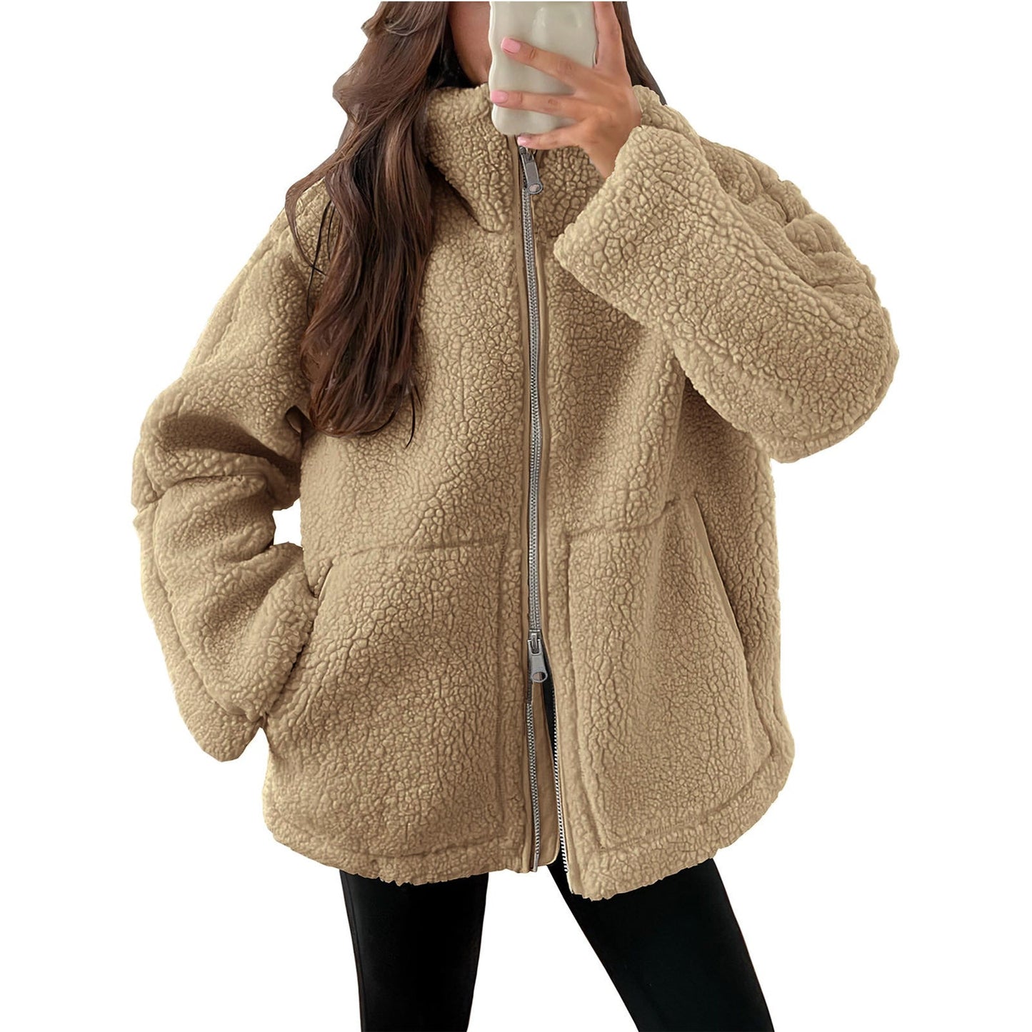 Damen Kuschelige Teddy-Jacke mit Reißverschluss ModeGeist