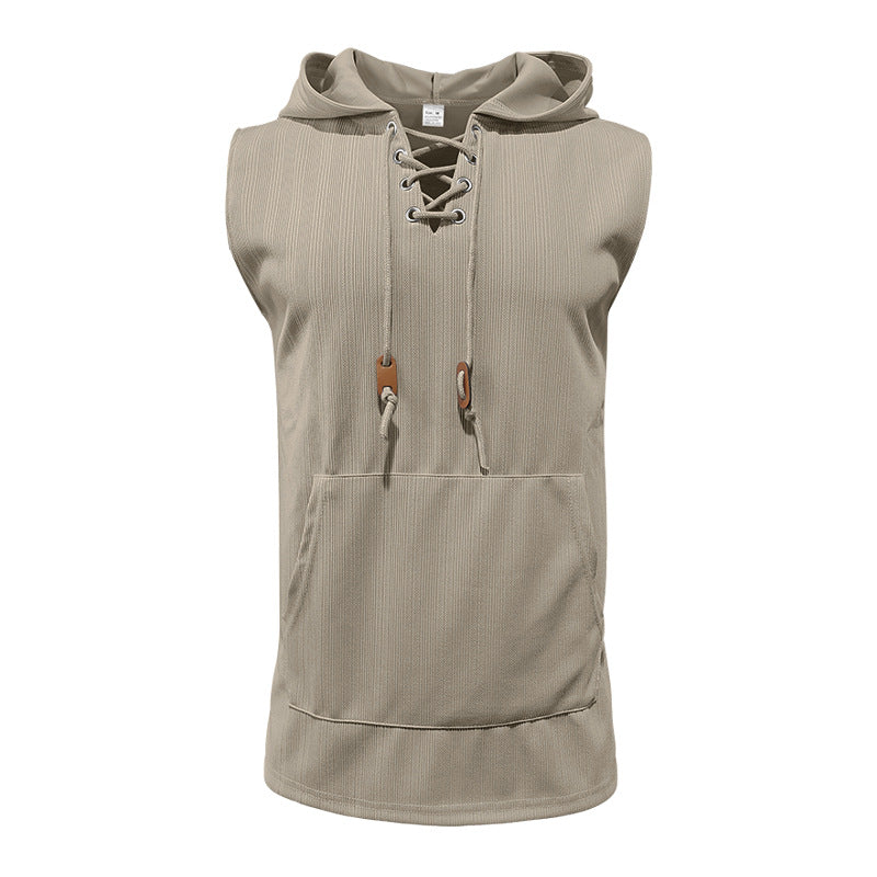 Herren Ärmelloses Sport-Tanktop mit Kapuze und Schnürung ModeGeist