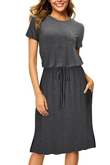Lässiges Damen-Midi-Kleid mit Gummizug und Taschen von MODEGEIST