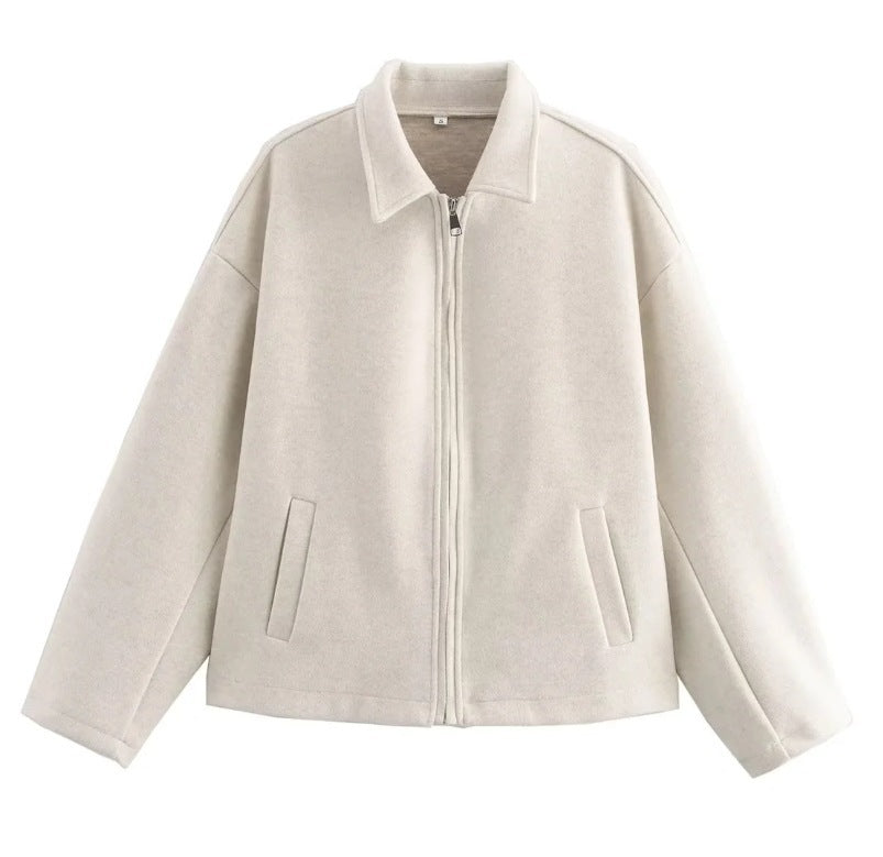 Damen modische cropped Jacke mit breitem Kragen und weichen Materialien ModeGeist