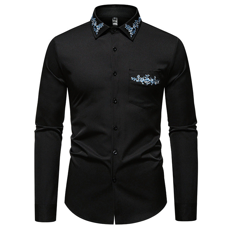 Herren Langarmhemd mit floralem Stickdesign ModeGeist