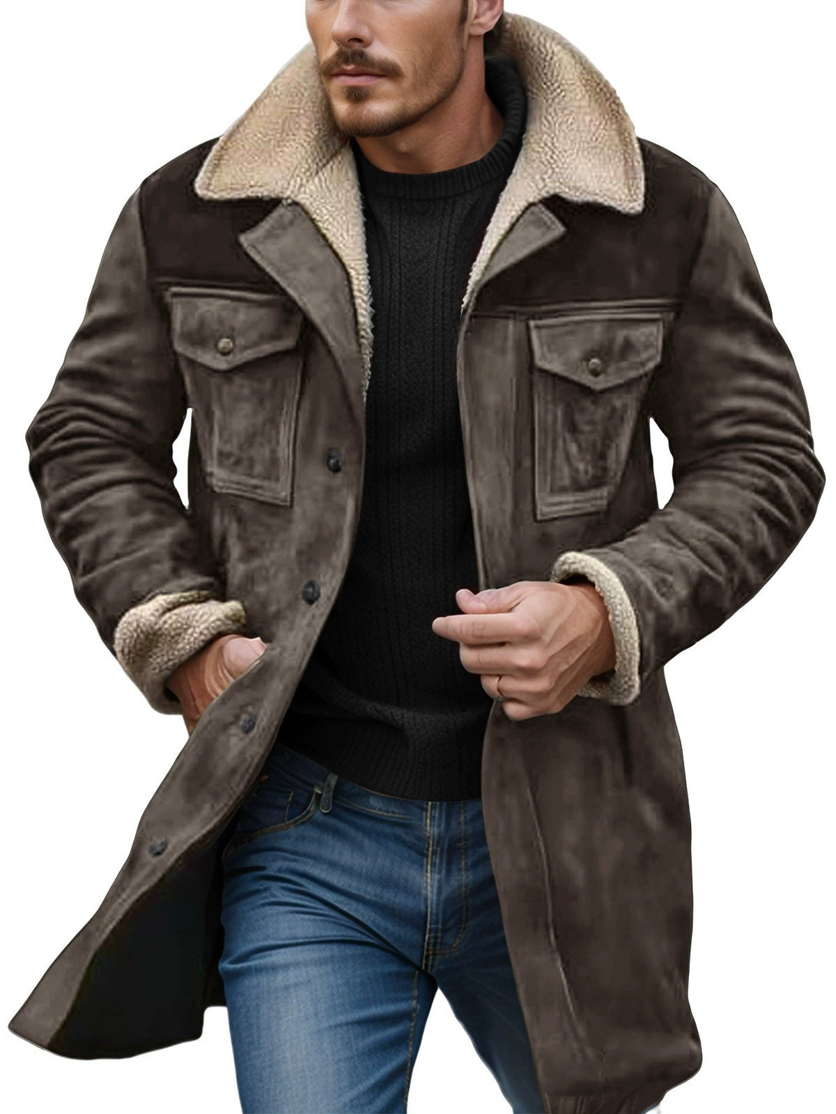 Herren Lammfelljacke im lässigen Utility-Stil mit großzügigen Taschen ModeGeist