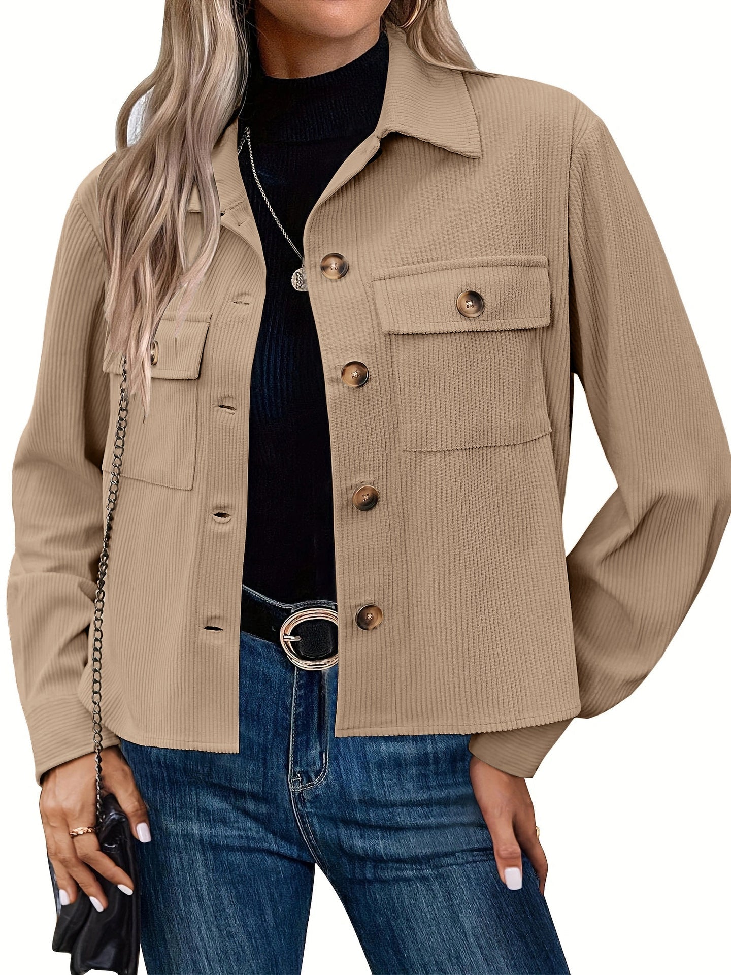 Damen Cordjacke mit zwei Brusttaschen ModeGeist