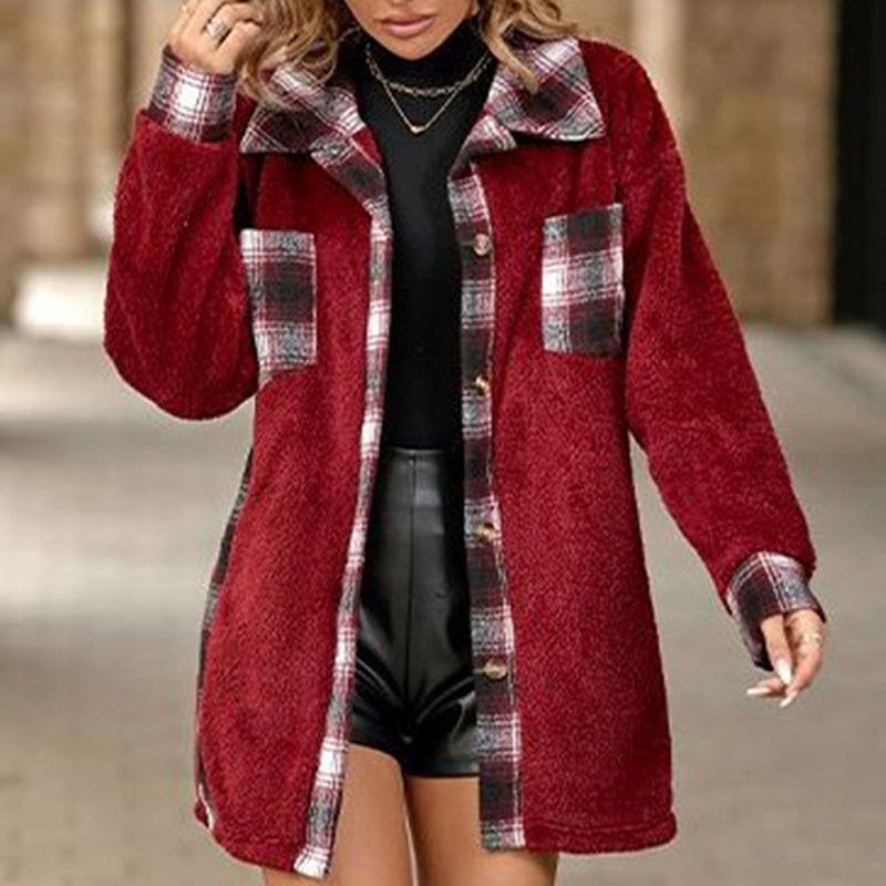 ModeGeist | Fleecejacke mit Karodetails Knopfverschluss Warm und Lässiger Stil