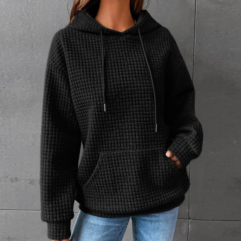 Damen Waffelstruktur Hoodie mit Kängurutasche und lässigem Schnitt ModeGeist