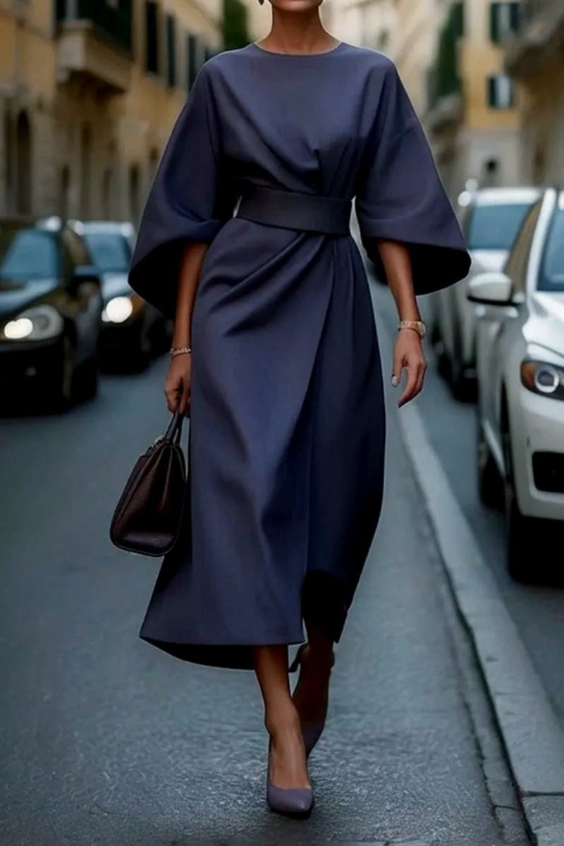 Damen Maxikleid mit eleganten Ballonärmeln und Taillengürtel ModeGeist