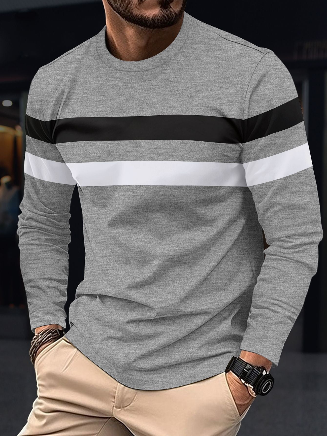 Herren modisches Langarmshirt mit sportlichen Streifen ModeGeist