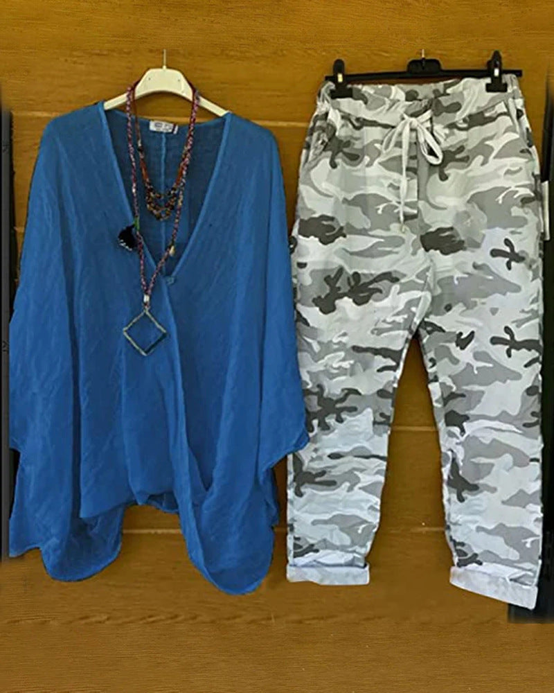 Army-Style Relaxed Overcut Tunic and Cargo Pants - Trendy Fashion