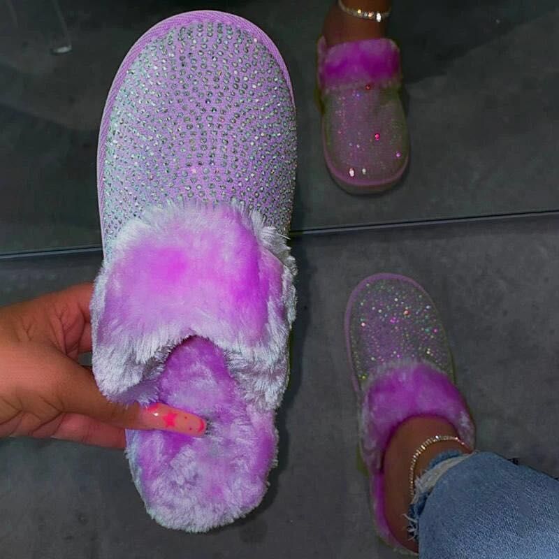 Damen Glamouröse Hausschuhe mit Glitzer und weichem Fell ModeGeist