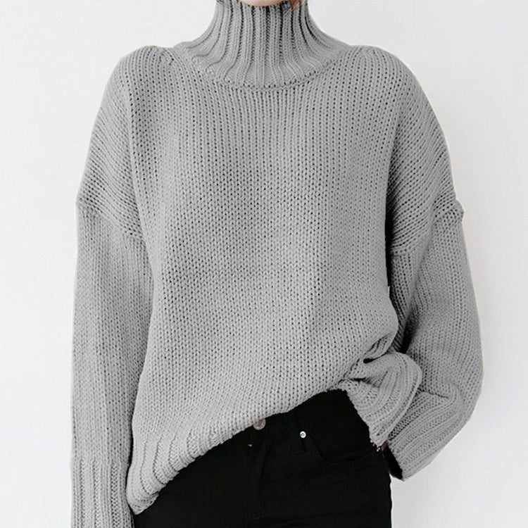 Damen Grober Strickpullover mit hohem Kragen und lässigem Schnitt ModeGeist
