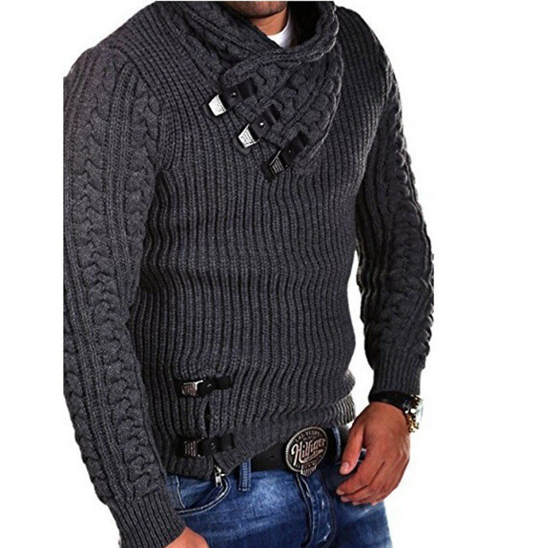 Herren modischer Strickpullover mit hohem Kragen und stilvollen Riegeln ModeGeist