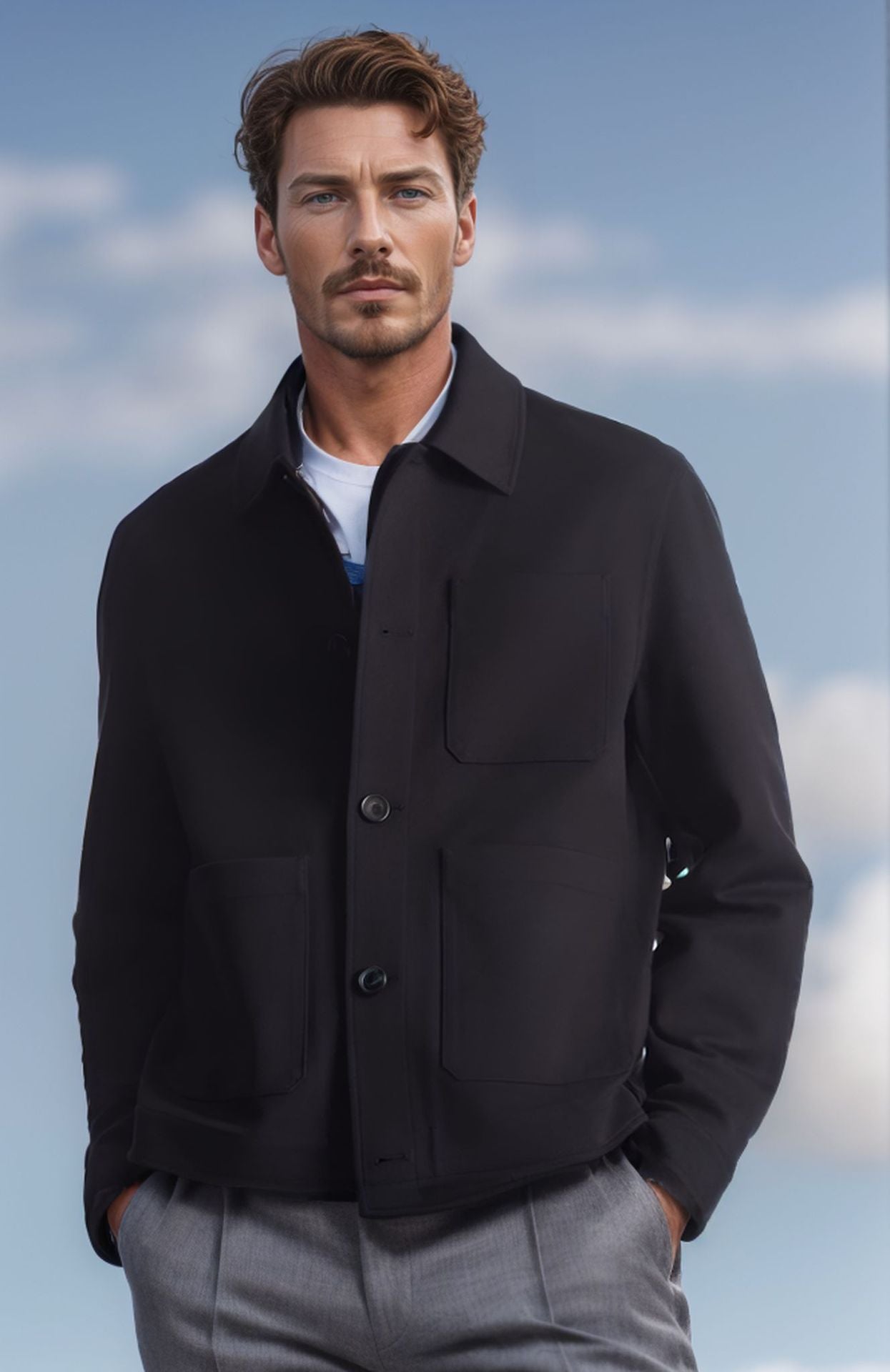 Herren moderne Utility-Jacke mit praktischen Taschen und hohem Kragen ModeGeist