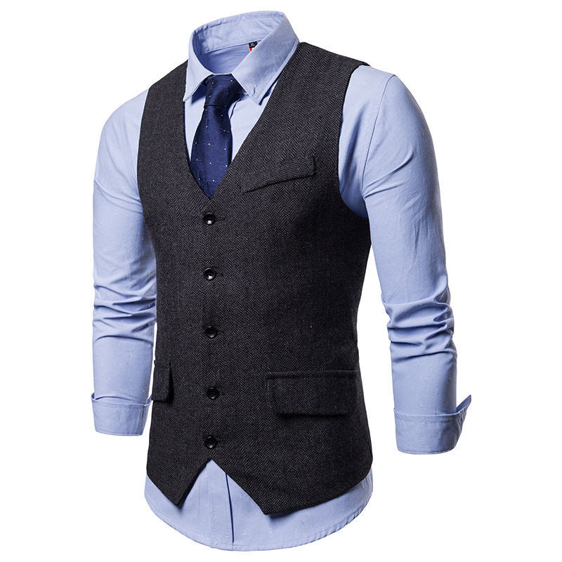 Herren elegante Weste im klassischen Herringbone-Design mit praktischen Taschen ModeGeist