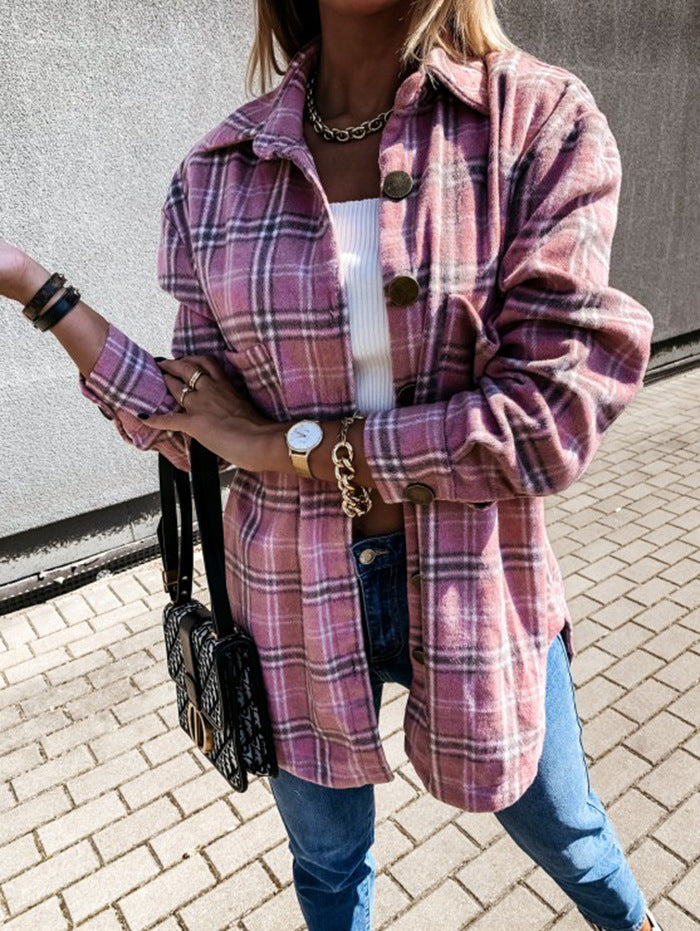 ModeGeist | Mantel - Karomuster - Übergröße - Woll-Look - Mid-Length - Knopfverschluss