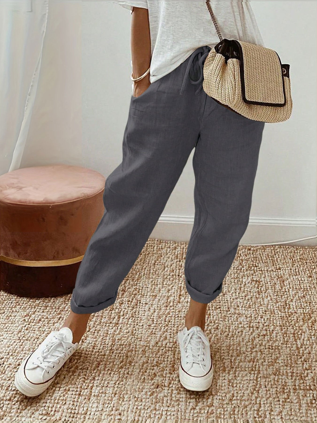 Damen Lässige Leinen-Hose mit elastischem Bund und praktischen Taschen ModeGeist
