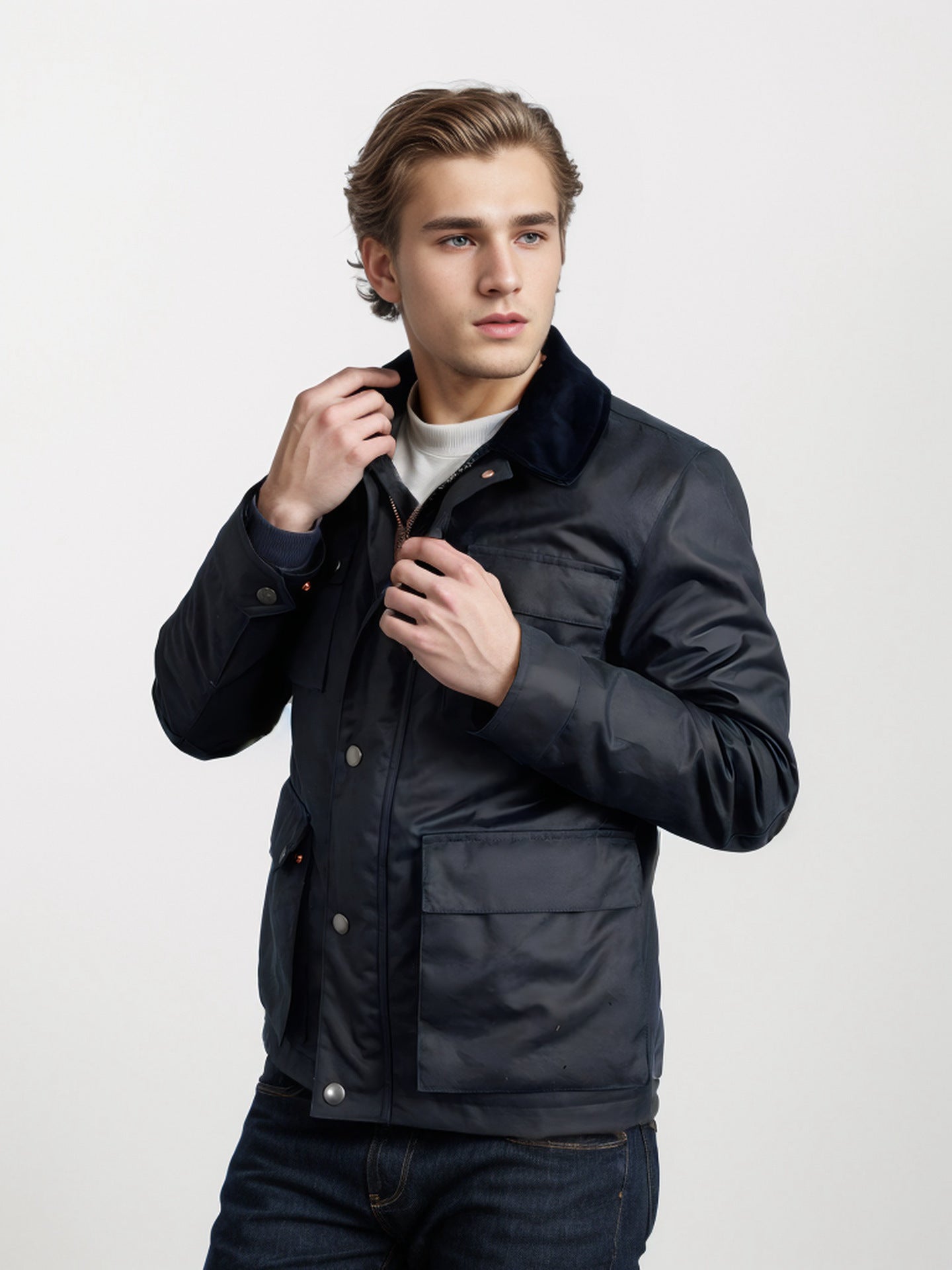 Herren modische und funktionale Übergangsjacke mit hochschließendem Kragen ModeGeist