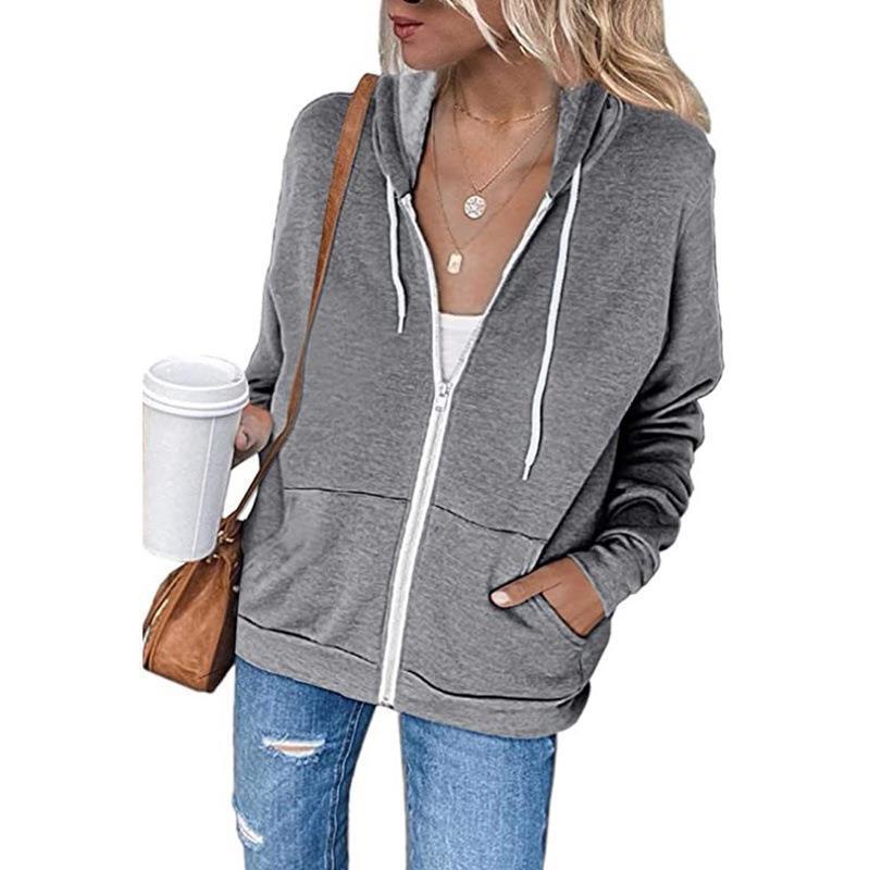 Damen Bequeme Kapuzenjacke mit durchgehendem Reißverschluss und großen Taschen ModeGeist